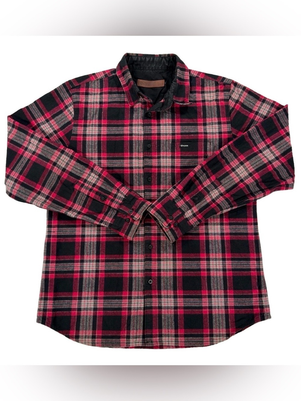 Brixton Bowery Heavyweight Flannel Shirt Mens Large Red Black Plaid Button Up L